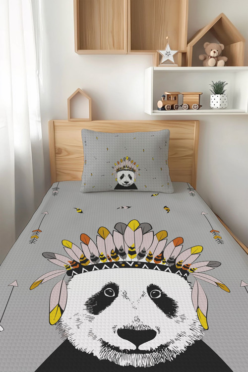 Panda Desenli Tek Kişilik Çocuk Pike Takımı Tlap-101