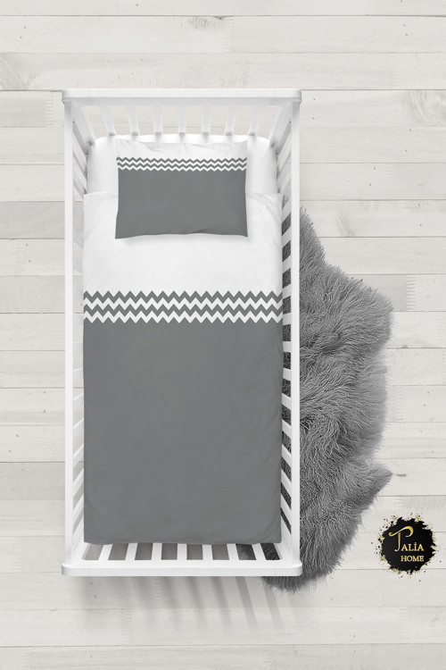 Gri Beyaz Zigzag Desenli Bebek Nevresim Takımı Çarşaflı Tlabn-207