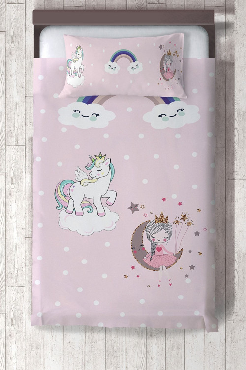 Unicorn'Lu Prenses'Li Desenli Yatak Örtüsü Tlay-281