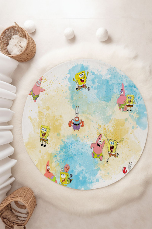 Sünger Bob Spongebob Desenli Yuvarlak Çocuk Halısı Tly-313