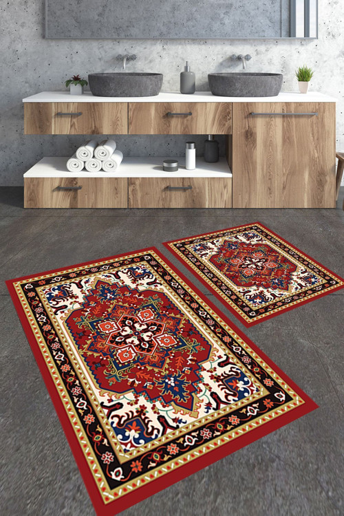 Kilim Desenli 2'Li Büyük Boy Banyo Paspas Seti