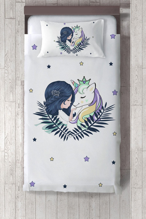 Unicorn Ve Prenses Desenli Yatak Örtüsü Tlay-214