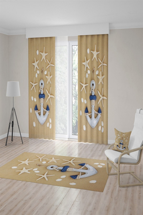 Çocuk Odası Bebek Odası Denizyıldızı Fon Perde 2 Kanat Tla-038