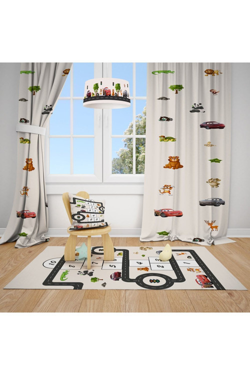 Sevimli Hayvanlar Desenli Çocuk Ve Bebek Odası Fon Perdesi 2 Kanat Tla-227
