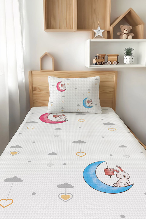 Tavşanlar Desenli Tek Kişilik Çocuk Pike Takımı Tlap-073