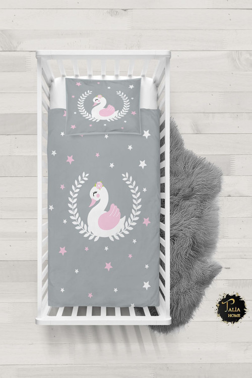 Başak Ve Kuğu Desenli Bebek Nevresim Takımı Çarşaflı Tlabn-237