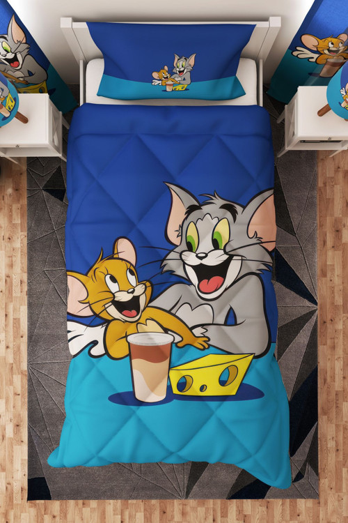 Tom Ve Jerry Desenli Tek Kişilik Çocuk Yorganı Uyku Seti Tlag-319