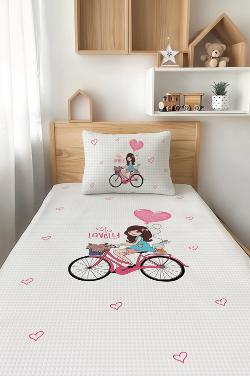 Lovely Bisiklet Desenli Tek Kişilik Çocuk Pike Takımı Tlap-095