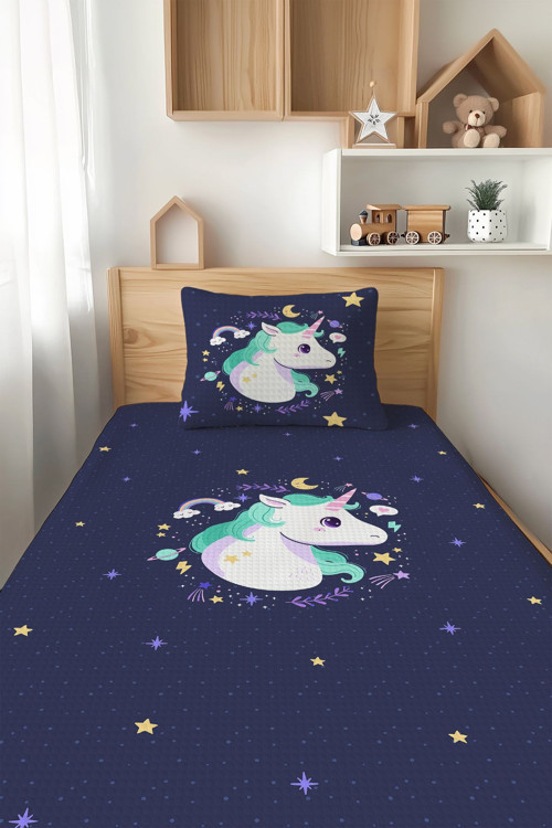 Unicorn Pony Desenli Tek Kişilik Çocuk Pike Takımı Tlap-066