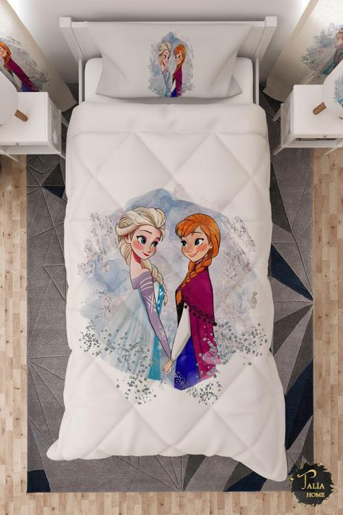 Frozen Elsa Ve Anna Desenli Tek Kişilik Çocuk Yorganı Uyku Seti
