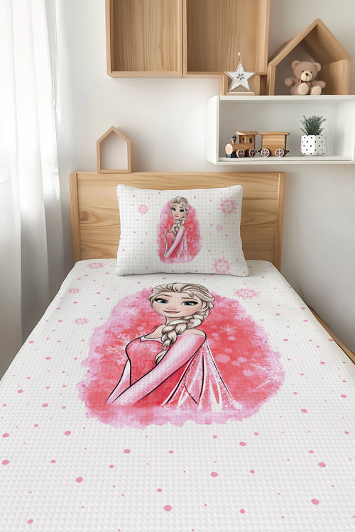 Elsa Desenli Tek Kişilik Çocuk Pike Takımı Tlap-087