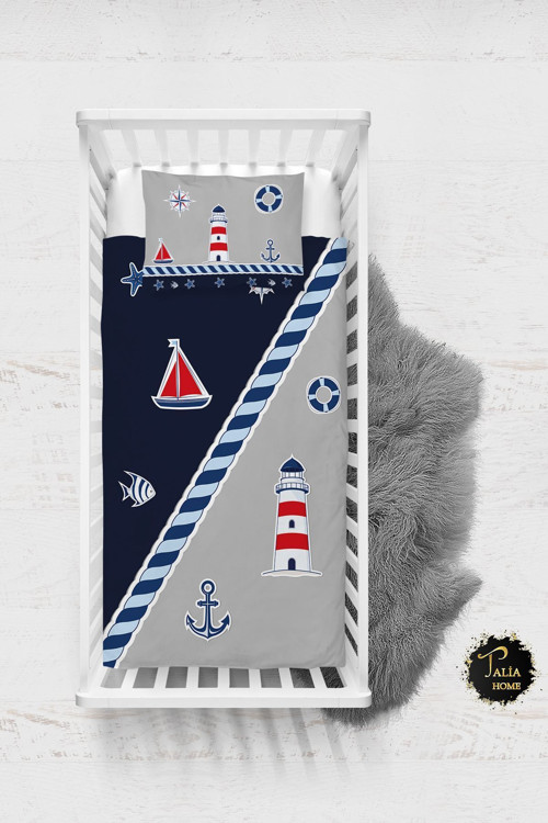 Denizci Sailor Desen Bebek Nevresim Takımı Çarşaflı Tlabn-089