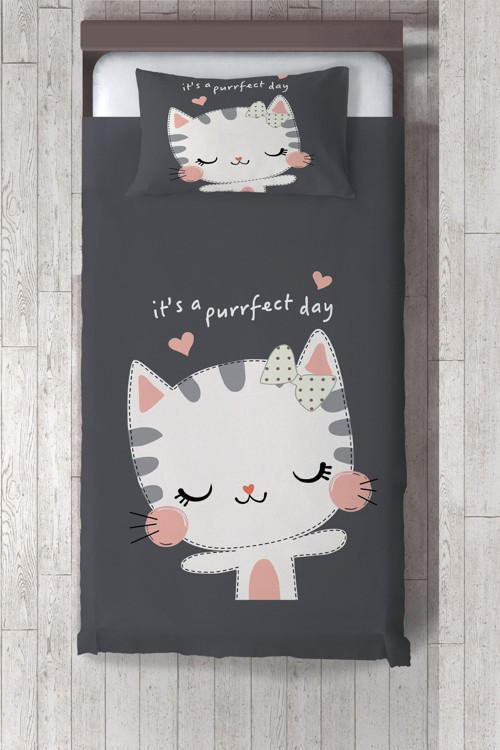 Kedi Baskılı Çocuk Ve Bebek Odası Yatak Örtüsü Tlay-245