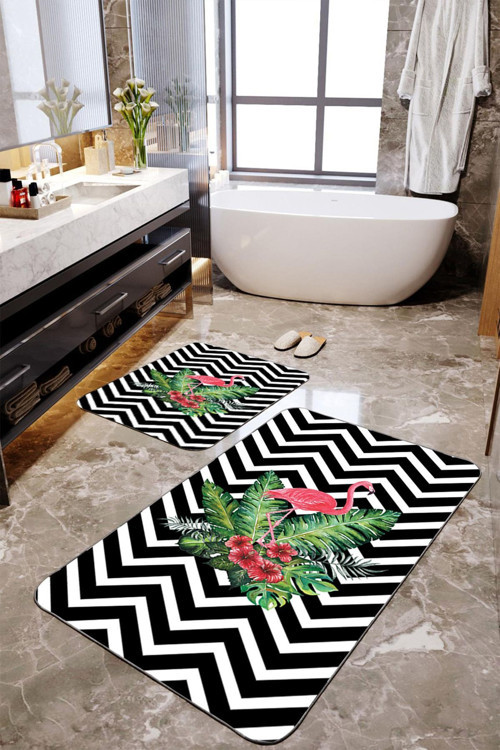 Flamingo Desenli 2'Li Büyük Boy Banyo Paspas Seti