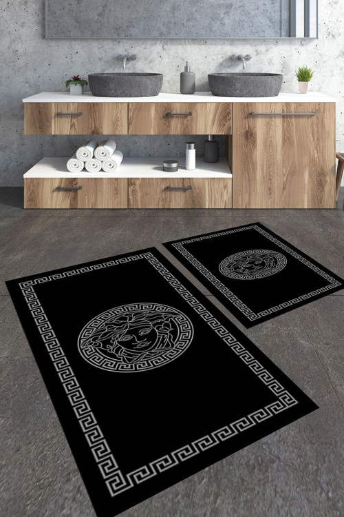 Gümüş Çerçeveli Kadın Desenli 2'Li Büyük Boy Banyo Paspas Seti