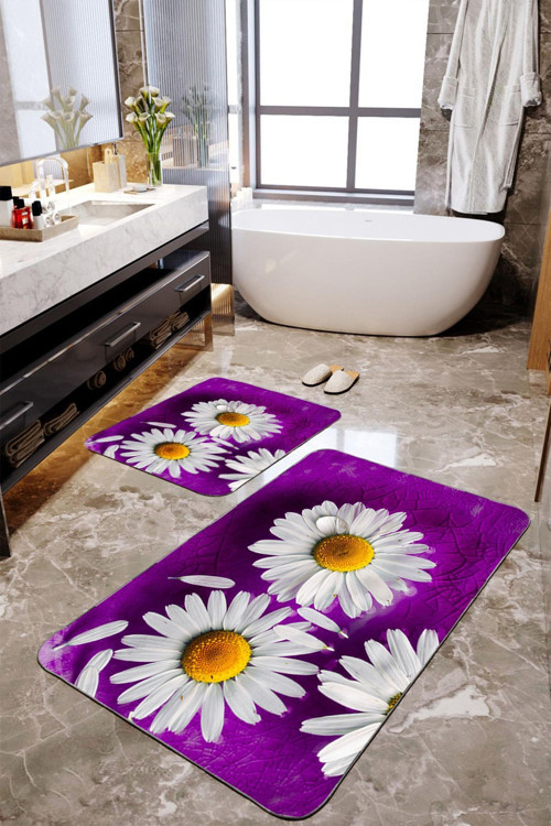 Papatyalı 2'Li Büyük Boy Banyo Paspas Seti