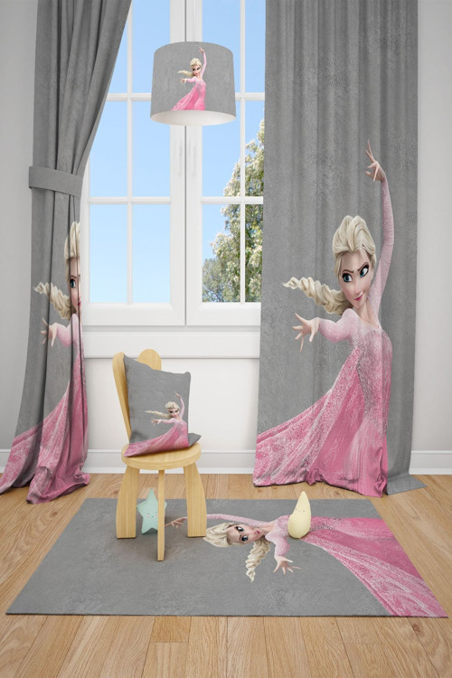 Gri Elsa Çocuk Ve Bebek Odası Elsalı Fon Perdesi 2 Kanat Tla-274