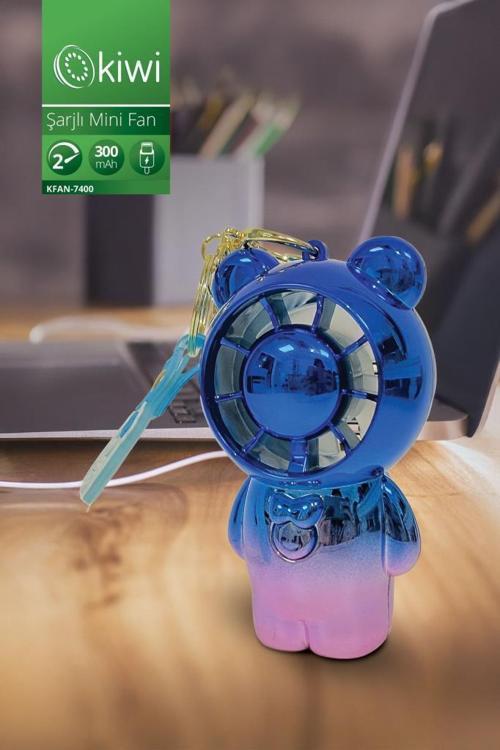 KFAN-7400 Şarjlı Portatif Taşınabilir Ultra Sessiz Mini Fan Mavi