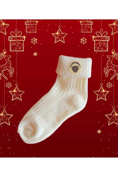 Yünlü Çorap Soket Fitilli Erkek Unısex Kadın Bot Çorabı, Kalın Kışlık Kokulu Krem Yılbaşı Çorabı