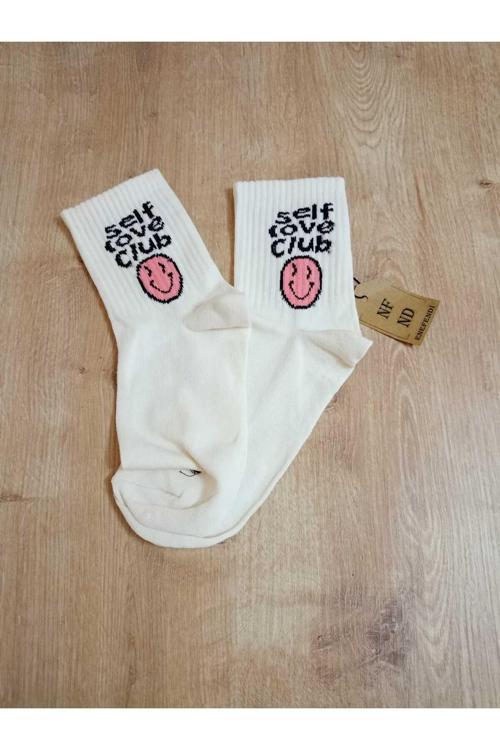 Loveclub Desenli Pamuklu Yumuşak Çorap Arakonç Kadın Krem Pembe Soket Çorabı 36-40