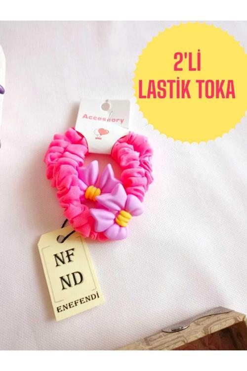 2 Adet Lastikli Toka Rahat Fiyonk Aksesuarlı Fuşya Pembe Hediye Kız Çocuk Genç