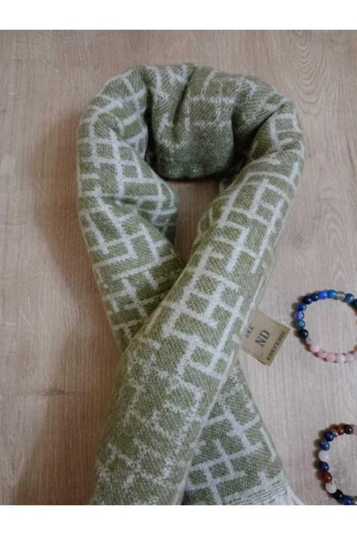 Omuz Şalı - Atkı Yumuşak, Pofidik Yeşil Beyaz Kışlık , Sıcak  45 X 185