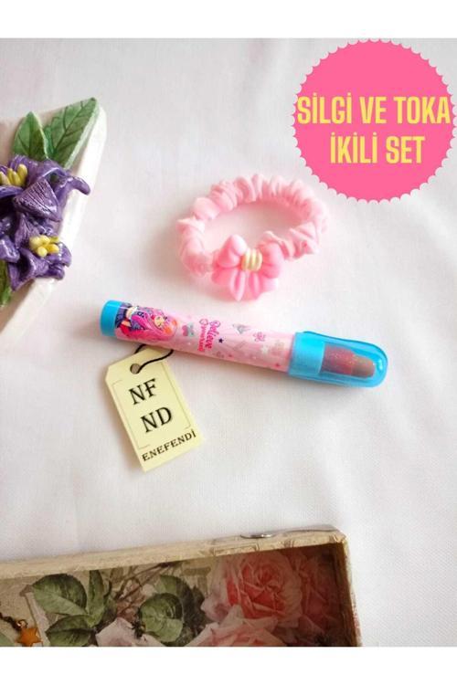 2Li Set Roket Silgi Yumurtlayan Ve Lastikli Toka Aksesuarlı Hediye Kız Çocuk Genç Pembe