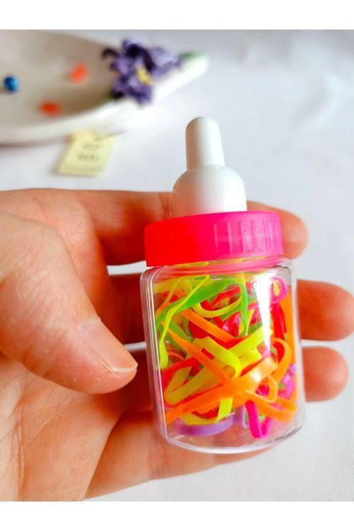 Pembe Biberon Lastik Toka Renkli Örgü Perma Lastiği Kız Çocuk Hediye Oyuncak 40 Adet Lastik