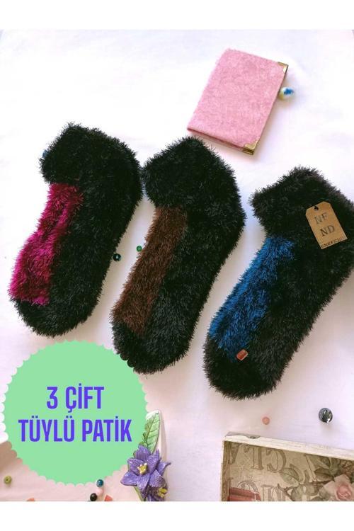 3 Çift Tüylü Kışlık Termal Patik Dikişsiz Çorap Laci Kahve Fuşya Erkek Kadın Ev Parti Çorabı 36-41