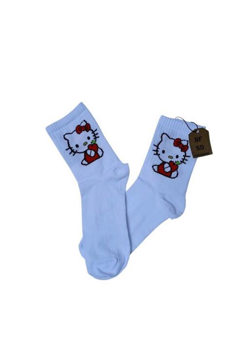 Hello Kitty  Çorap Yumuşak Kısa Konç Desenli 36-40 Beyaz