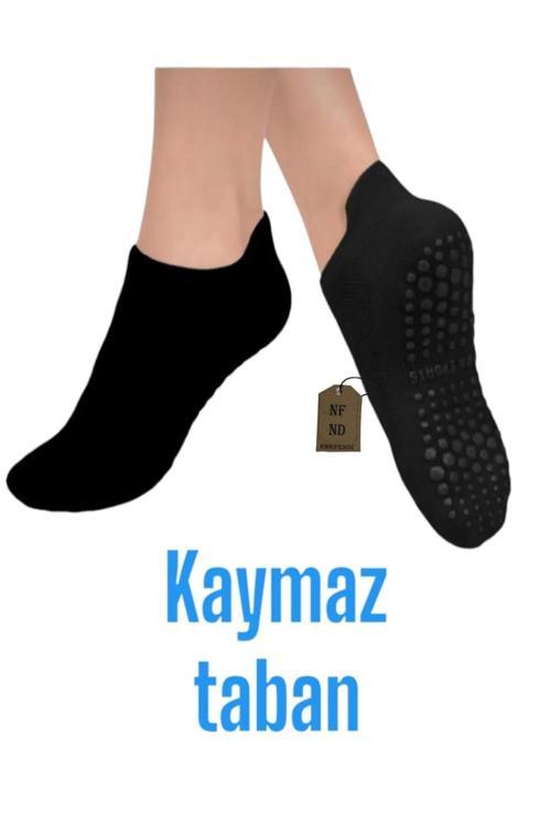 Yoga Çorap Pilates Tavaf Kaymaz Taban Pamuklu Silikon Baskılı Dikişsiz Kadın Çorabı Siyah Kısa