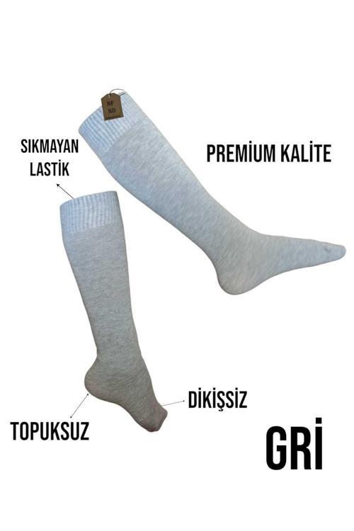 Anne Çorabı Dizaltı 240 Den Pamuklu Dikişsiz Sıkmayan Lastik Topuksuz Pantolon Çorap Saten Doku Gri