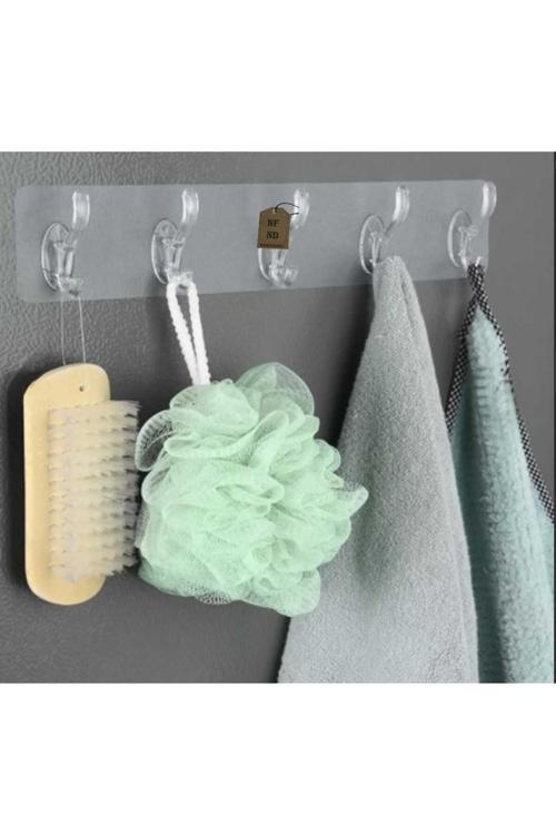 Askı 5Li Şeffaf Kendinden Yapışkanlı Güçlü Askılık Banyo Mutfak Kapı Arkası Tek Paket