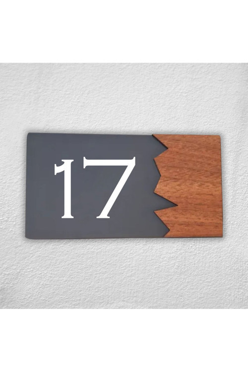 Woodenseri Yatay Pleksi Ahşap Detaylı Uv Baskılı Apartman Daire Otel Ofis Kapı Numarası Kapı No:17