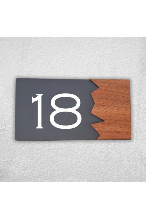 Woodenseri Yatay Pleksi Ahşap Detaylı Uv Baskılı Apartman Daire Otel Ofis Kapı Numarası Kapı No:18