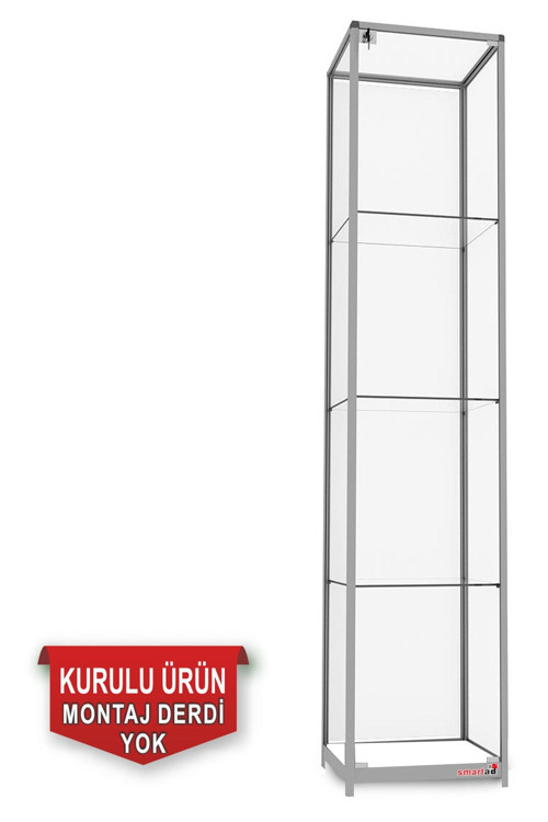 Camlı Vitrin - Camlı Dolap - Camlı Koleksiyon Vitrini - Cam Raf - Kurulu Ürün 200X40X40