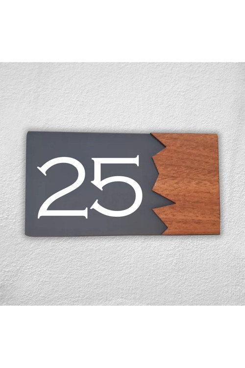 Woodenseri Yatay Pleksi Ahşap Detaylı Uv Baskılı Apartman Daire Otel Ofis Kapı Numarası Kapı No:25