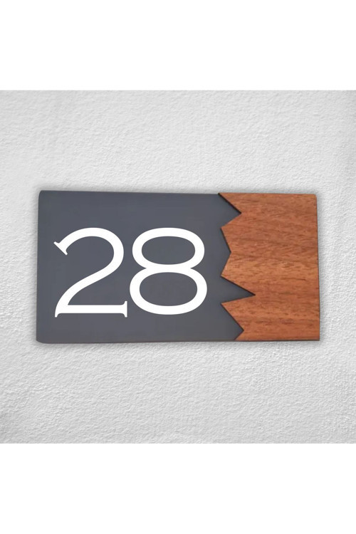Woodenseri Yatay Pleksi Ahşap Detaylı Uv Baskılı Apartman Daire Otel Ofis Kapı Numarası Kapı No:28