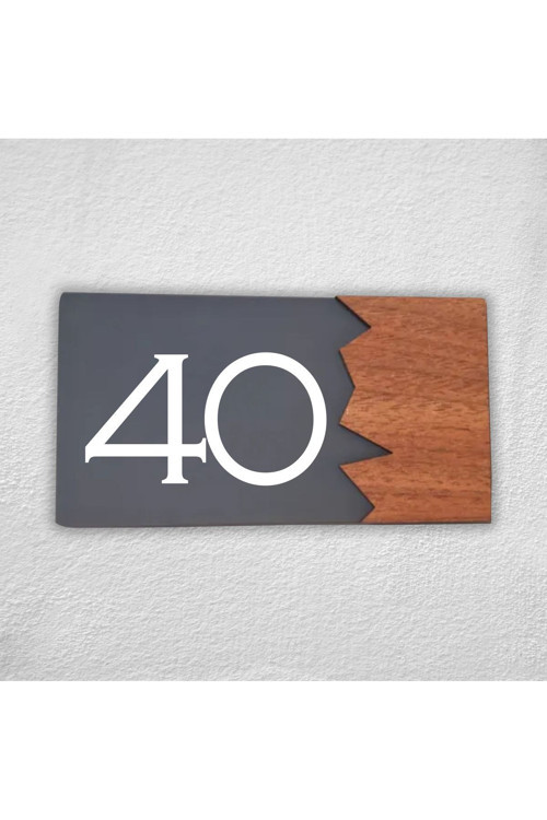 Woodenseri Yatay Pleksi Ahşap Detaylı Uv Baskılı Apartman Daire Otel Ofis Kapı Numarası Kapı No:40