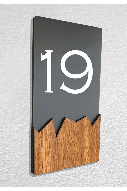 Dikey Pleksi Ahşap Detaylı Uv Baskılı Apartman Daire Otel Ofis Kapı Numarası - Kapı No:19