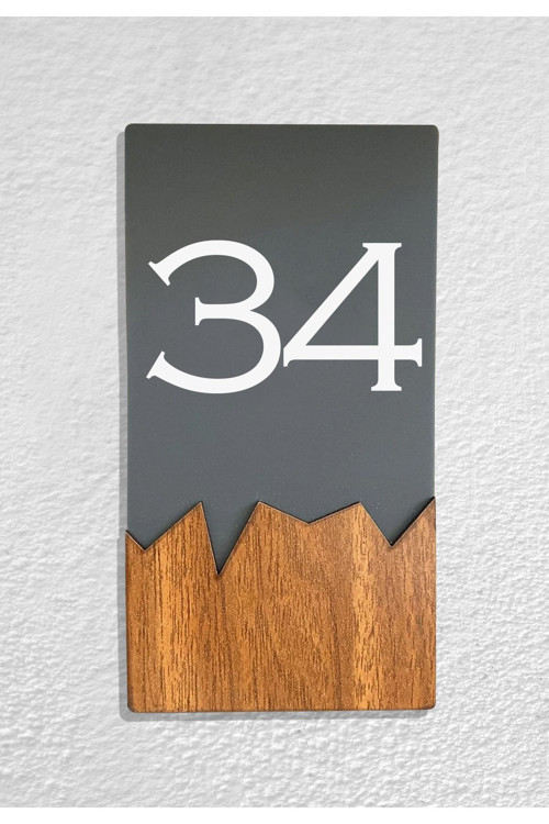 Dikey Pleksi Ahşap Detaylı Uv Baskılı Apartman Daire Otel Ofis Kapı Numarası - Kapı No:34
