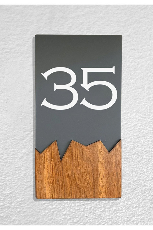 Dikey Pleksi Ahşap Detaylı Uv Baskılı Apartman Daire Otel Ofis Kapı Numarası - Kapı No:35