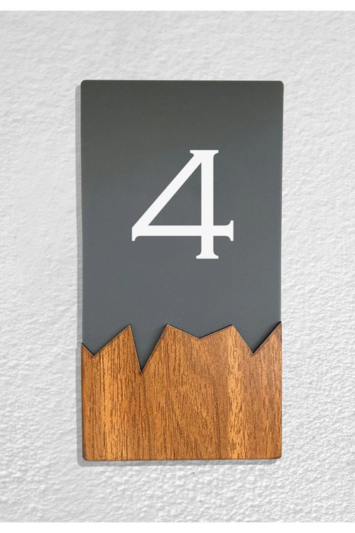 Dikey Pleksi Ahşap Detaylı Uv Baskılı Apartman Daire Otel Ofis Kapı Numarası - Kapı No:4