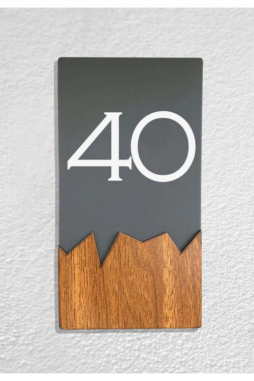 Dikey Pleksi Ahşap Detaylı Uv Baskılı Apartman Daire Otel Ofis Kapı Numarası - Kapı No:40