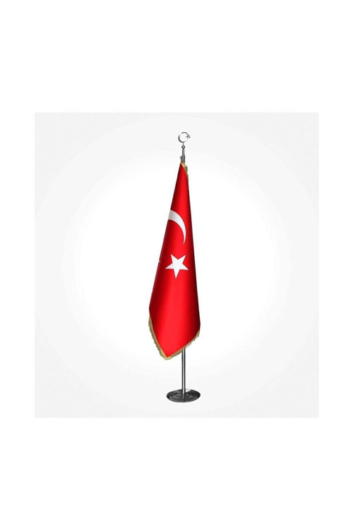 Makam Bayrağı, Türk Bayrağı, Simli Telalı Bayrak Krom Direkli 224Cm.