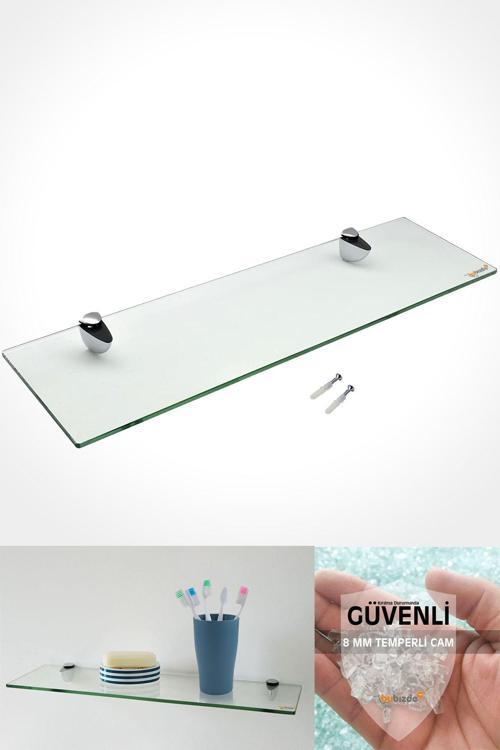Cam Etejer Rafı - Cam Raf - Banyo Rafı - Duvar Rafı - Mutfak Rafı 12X50Cm Temperli Şeffaf Cam