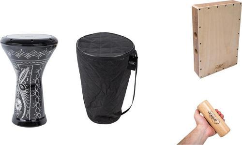 Erzincan İşlemeli Mısır Darbuka - Seyahat Kajon Cajon - Shaker - Marakas Full Perkusyon Set
