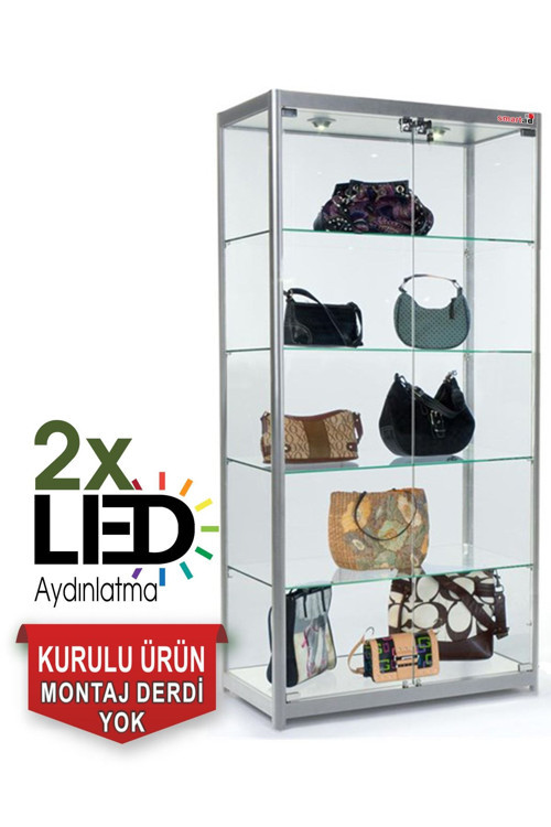 Camlı Vitrin - Camlı Dolap - Camlı Koleksiyon Vitrini - Cam Raf - Kurulu Ürün 175X70X30