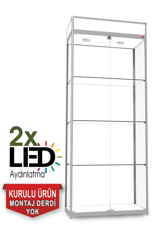 Camlı Vitrin - Camlı Dolap - Camlı Koleksiyon Vitrini - Cam Raf - Kurulu Ürün 200X80X40