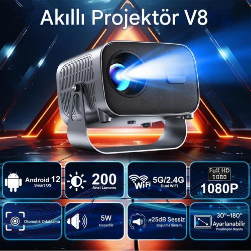 Xiaomi V8 Taşınabilir Android 12 2.69 inç 4K HD 720P Akıllı Projektör 2025